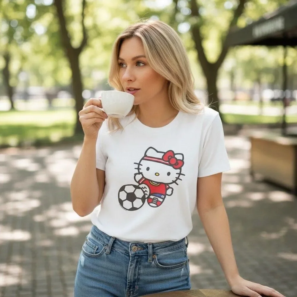 Hello Kitty Sanrio Soccer Graphic T-Shirt Unisex Adults Size L White - Picture 3 of 5